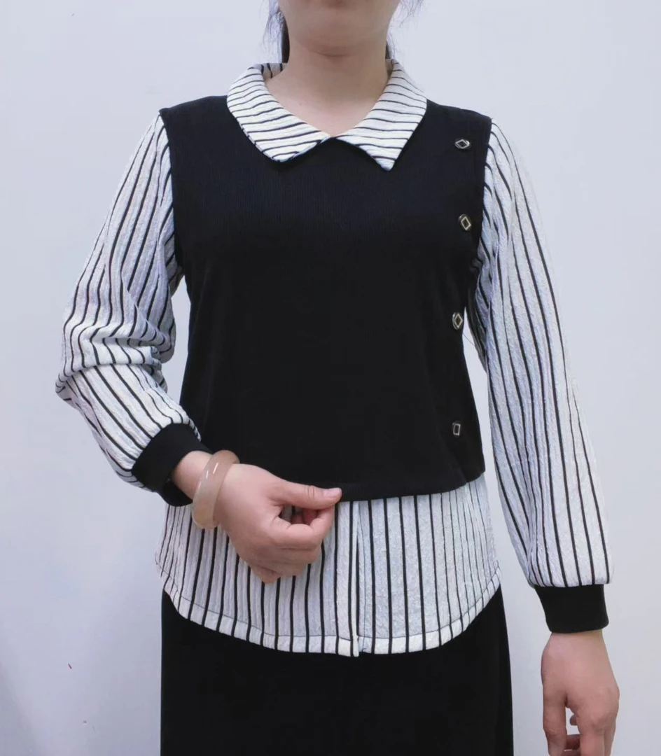 春季新款拼接打底女士长袖休闲时尚