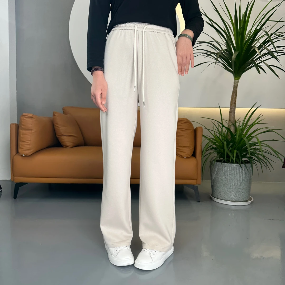 新春秋款中窄版阔腿直筒裤子2025新款高腰宽松运动百搭抽绳休闲裤