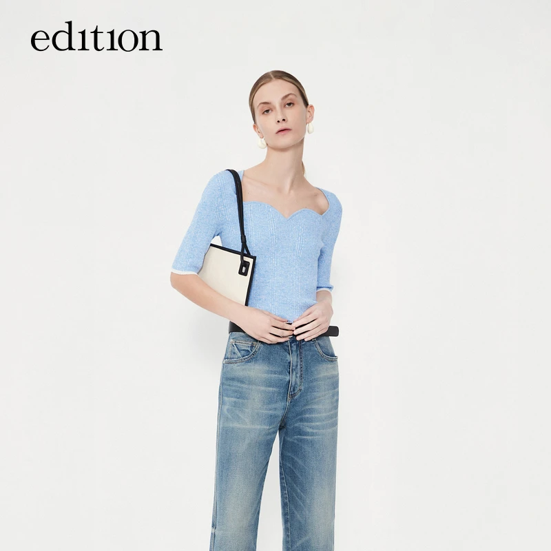 【金拐子专属】edition时尚桃心领含丝气质毛织上衣#EBC1SWT012