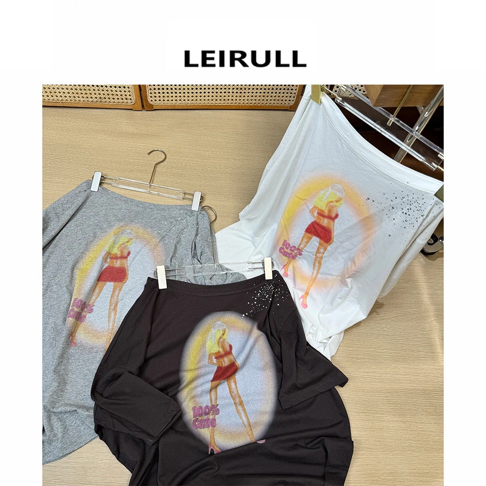 【蕾子】25s小众韩系印花斜肩上衣