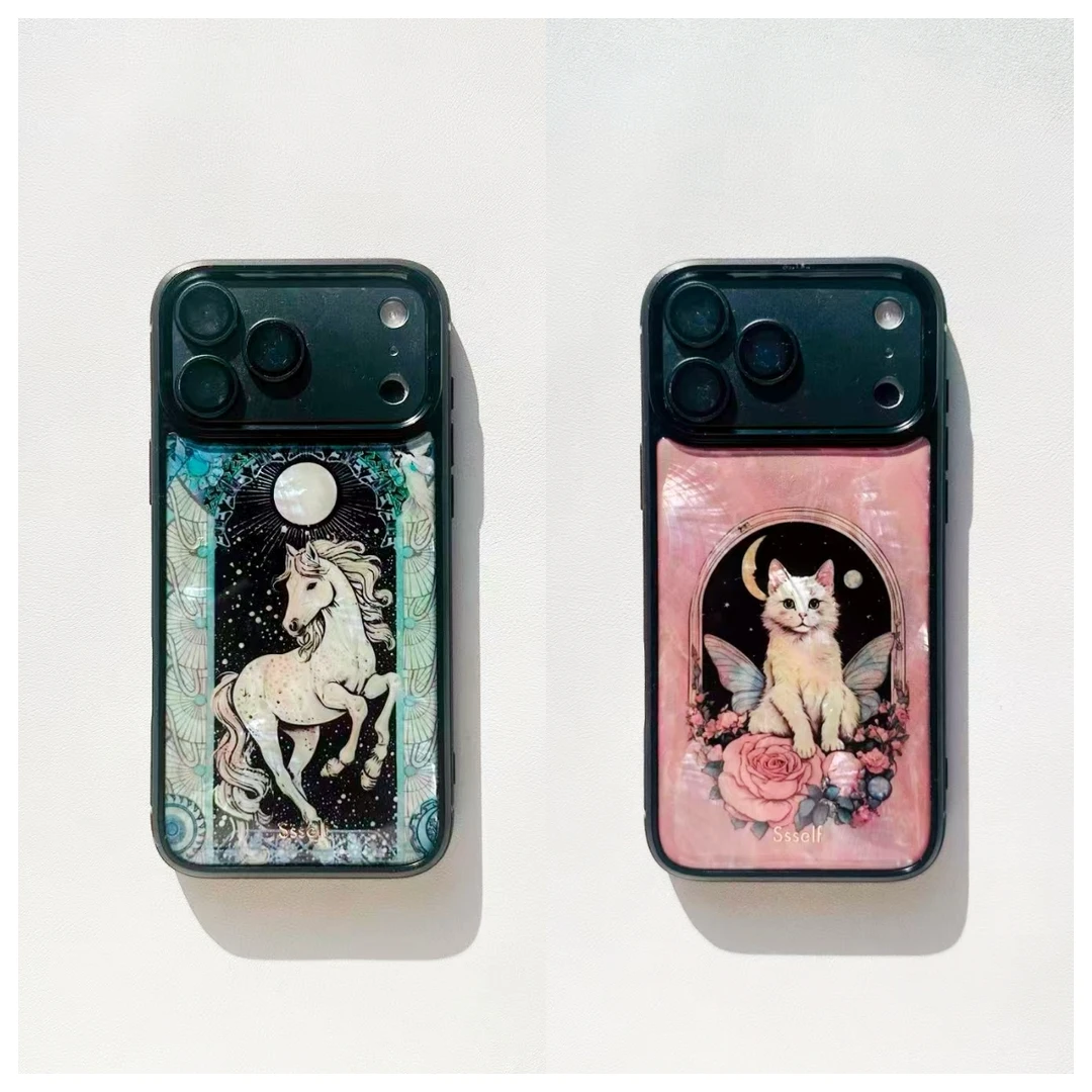 ssself天然深海贝母月光宝马全包防摔猫咪手机壳适用苹果17promax