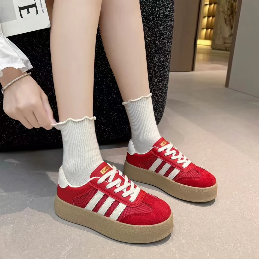 真皮德训鞋透网板鞋女款四季款休闲板鞋单鞋女单色D3327/2687