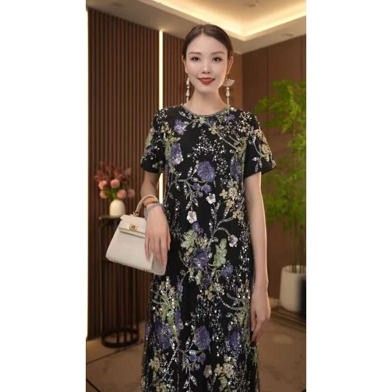 【贵闪紫烟】重工刺绣连衣裙2024B11381-欣欣