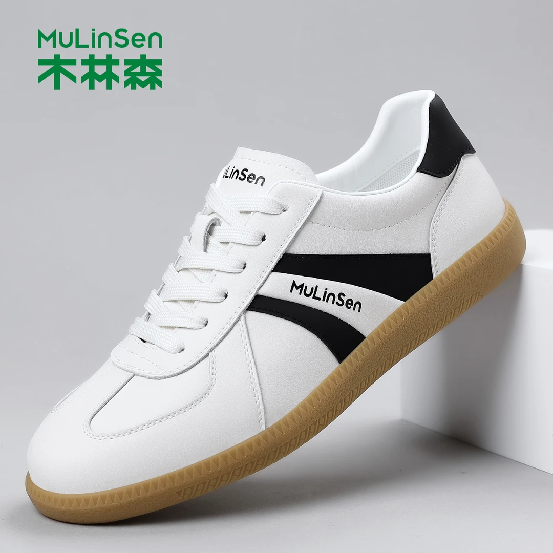 木林森男鞋真皮夏季透气复古运动休闲小白鞋板鞋男阿甘德训鞋子男