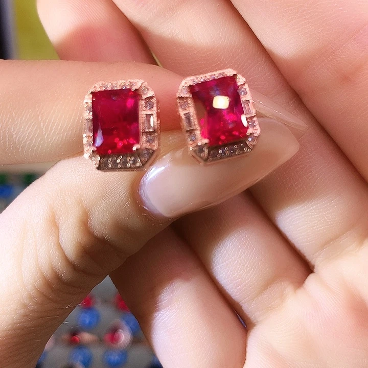 耳饰银S925镶嵌红宝石