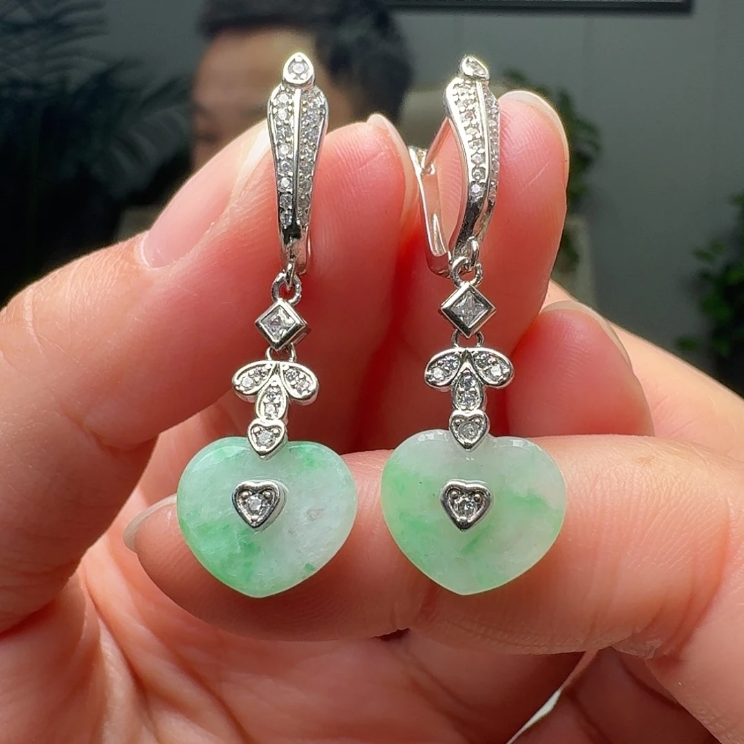 翡翠银S925镶嵌耳饰天然