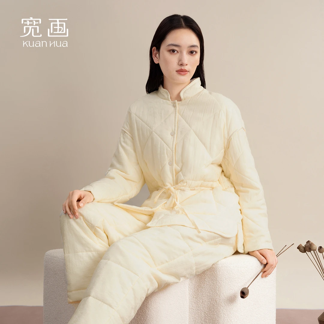 宽画冬款夹棉加绒加厚保暖女款套装睡衣家居服女款长袖-KH-M60058