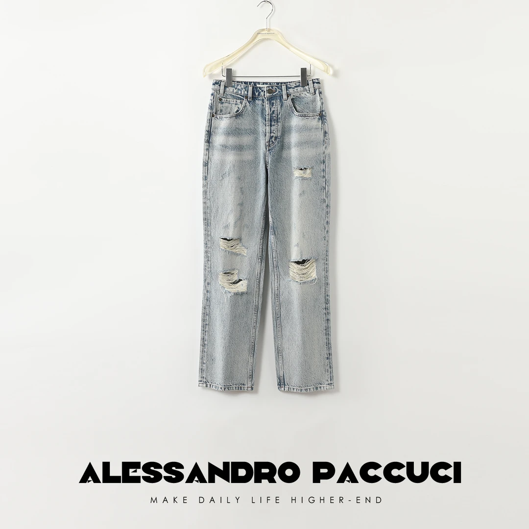 AP洛哥421022NK【回归千禧】复古全棉破洞做旧直筒时尚长裤牛仔裤