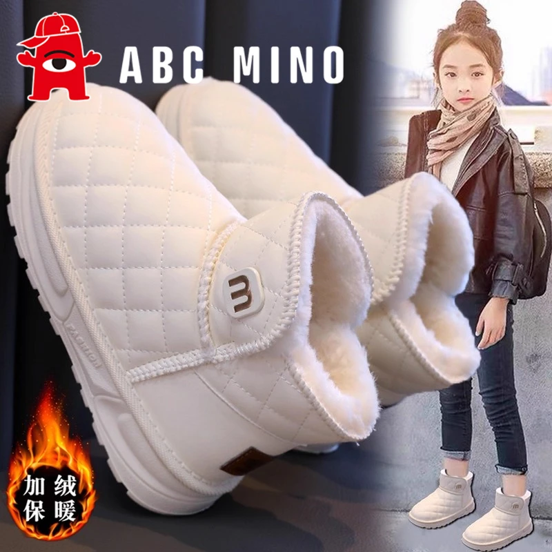 ABC MINO女童雪地靴加绒加厚冬季儿童保暖大棉鞋女孩防水防滑冬款