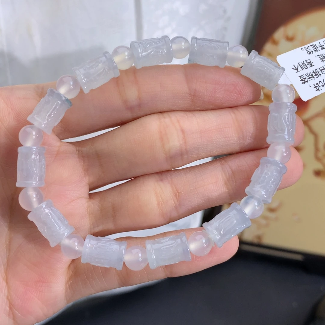 翡翠未镶嵌手串卡7-10冰胶六字箴言手串