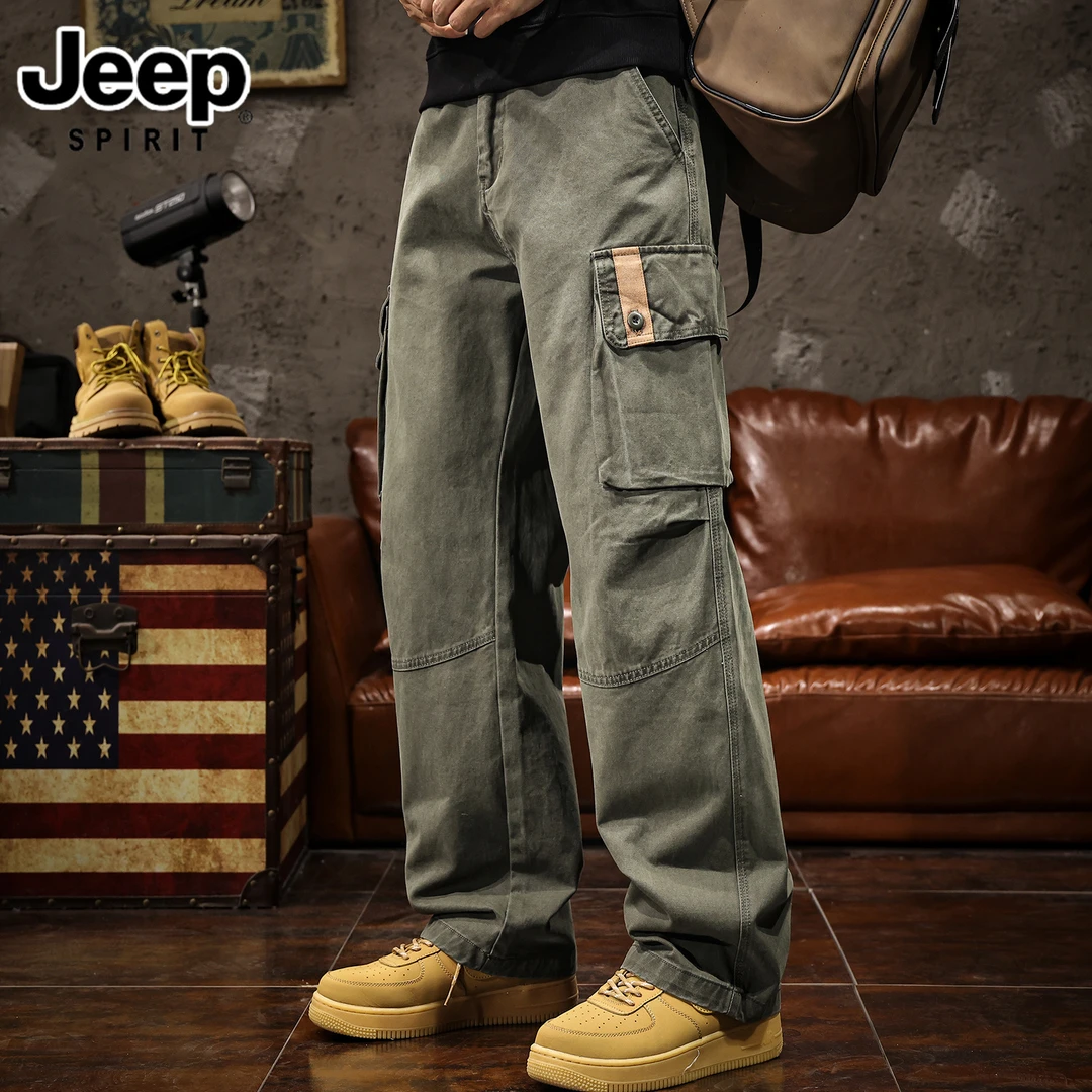 吉普美式高端工装裤男2025春秋季新款宽松直筒阔腿休闲冲锋裤子