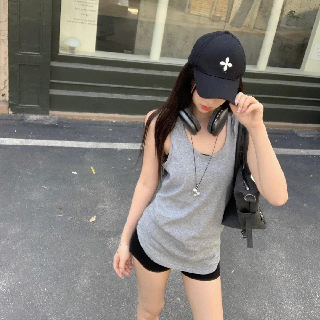 美式辣妹吊带背心女新款夏外穿美背白色宽松棉t慵懒风无袖上衣