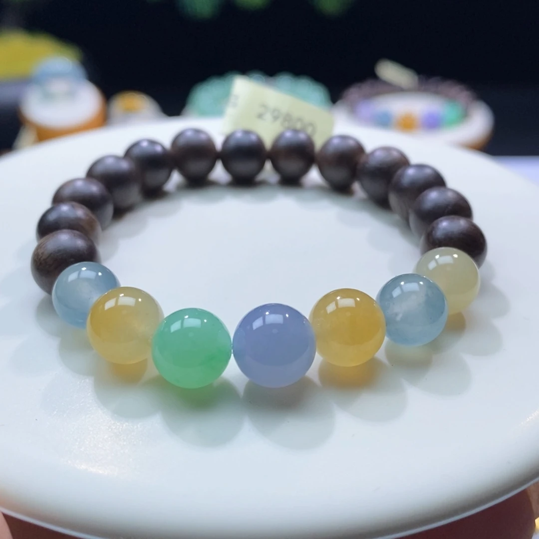 翡翠未镶嵌颈饰翡翠糖果色圆珠手串9+mm