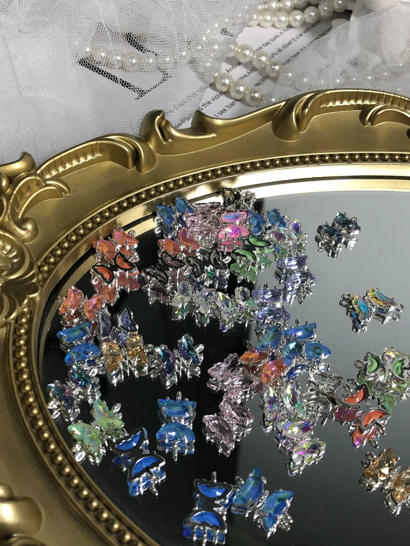 雨宝严选· DIY P375  纯铜混色双吊小蝴蝶吊坠