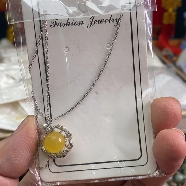 琥珀耳饰银S925镶嵌蜜蜡吊坠