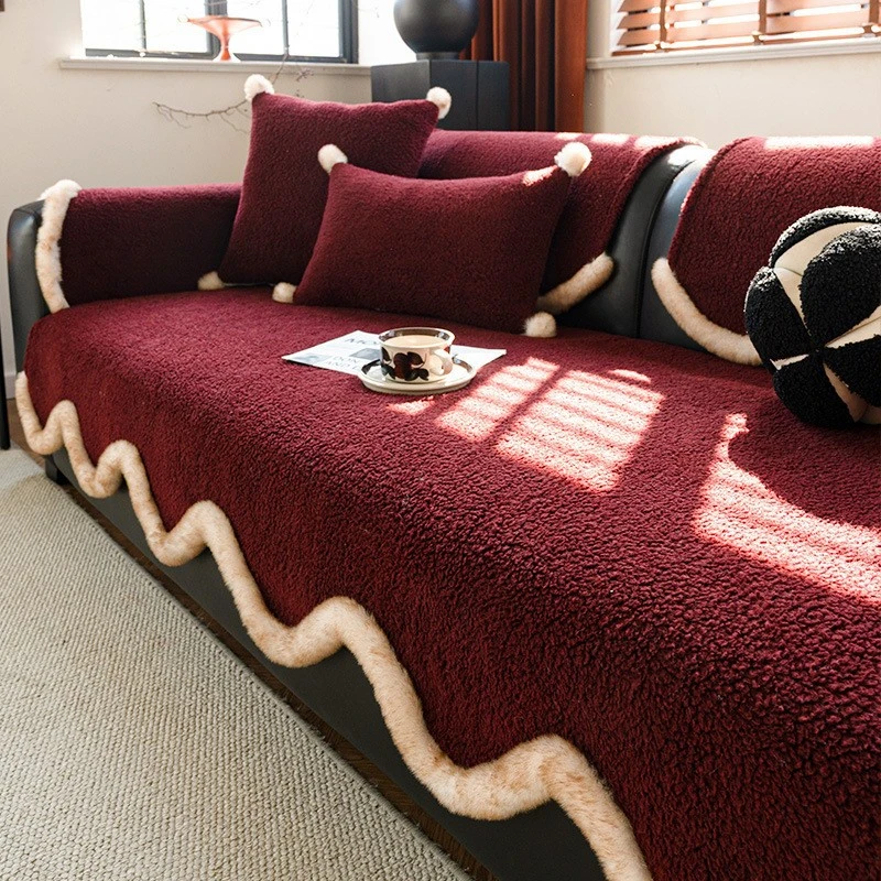 羊羔绒沙发垫冬加厚2025新款毛绒固定防滑坐垫子一片式靠背盖布巾