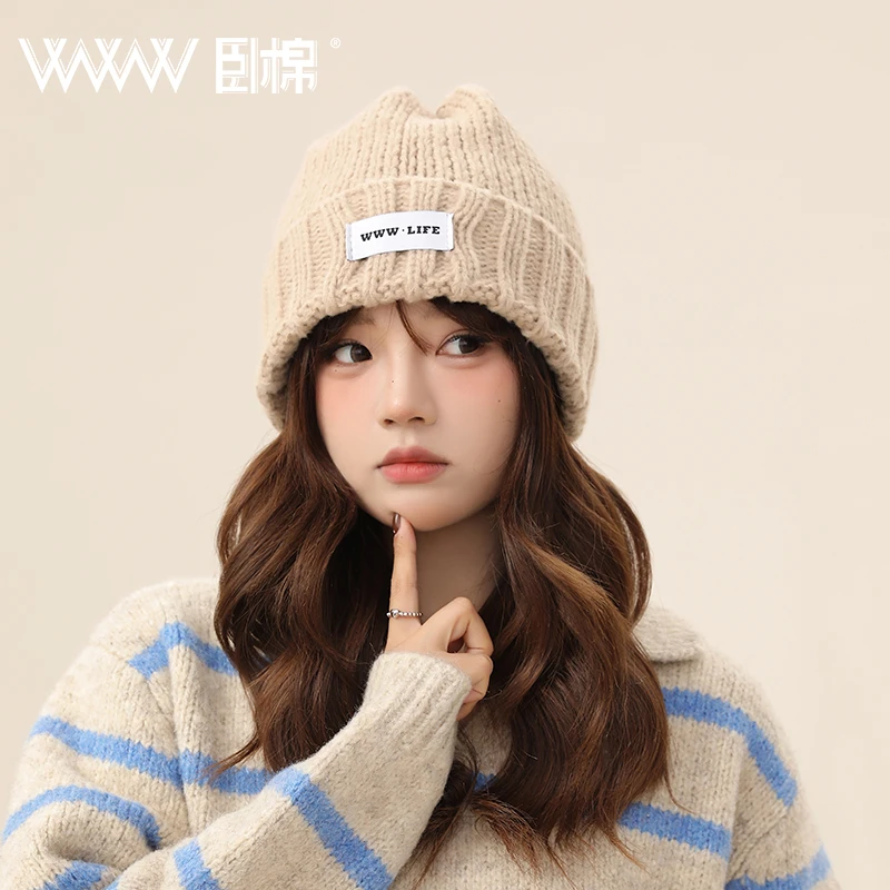 WWW潮男潮女款针织帽秋冬情侣毛线帽防寒保暖加厚大头围帽子F0014