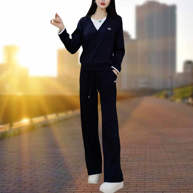 假两件卫衣套装女秋2025年新款时尚女装跑步休闲运动服长袖两件套