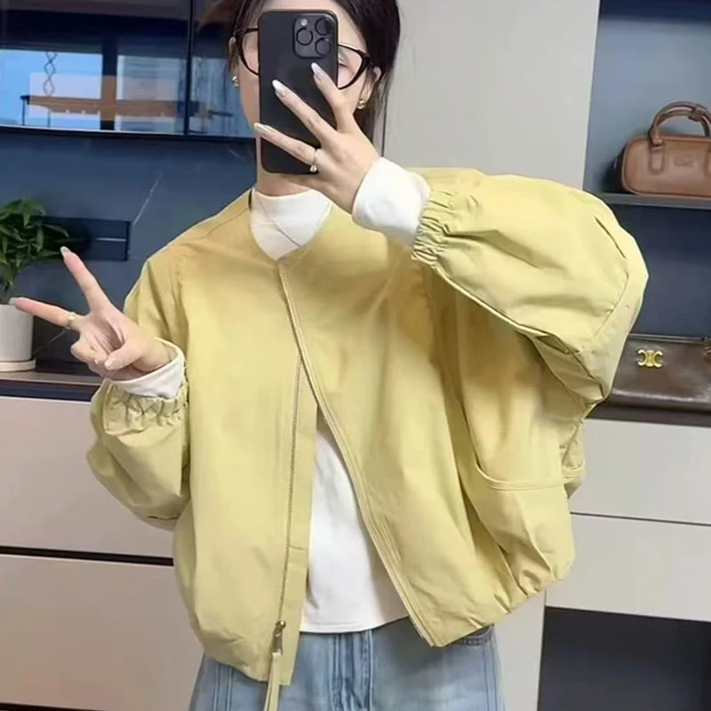 高级感圆领棒球服外套女短款2025春秋新款小个子宽松休闲夹克上衣