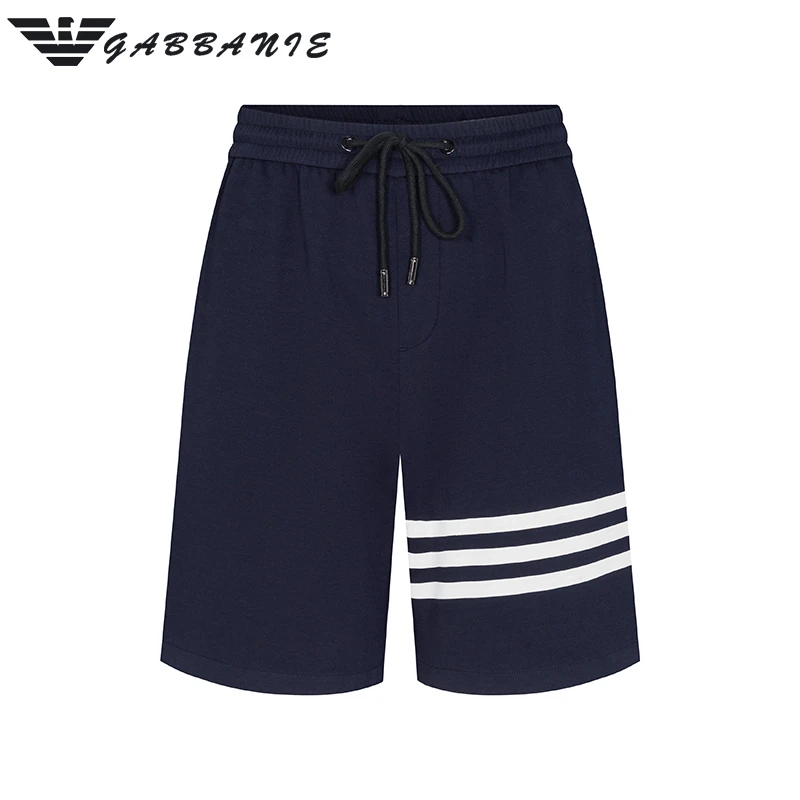 轻奢男士休闲裤三条纹针织运动时尚简约夏季宽松经典抽绳百搭短裤