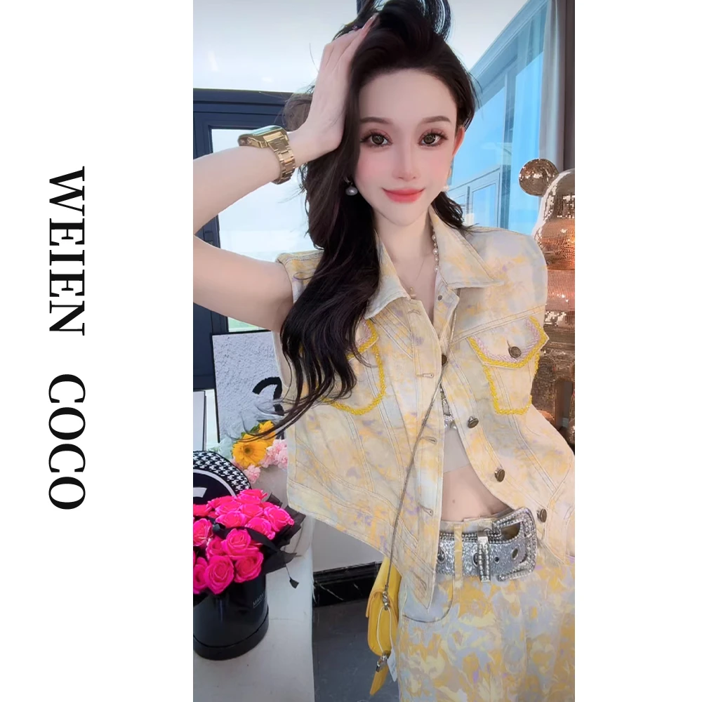 【薇恩COCO】时尚潮流渲染镶钻牛仔马甲潮流春上新S4323