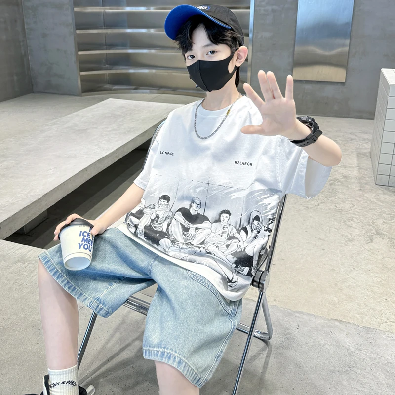 男童套装夏季薄款2025中大童休闲韩版短裤短袖洋气儿童夏装两件套