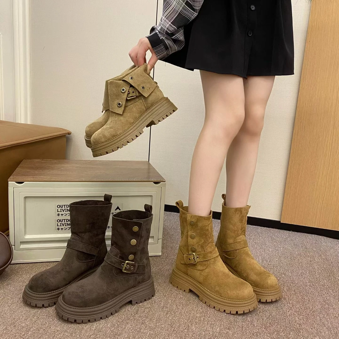 厚底两穿中筒女2025秋冬新款爆款大黄英伦风明星同款鞋女款