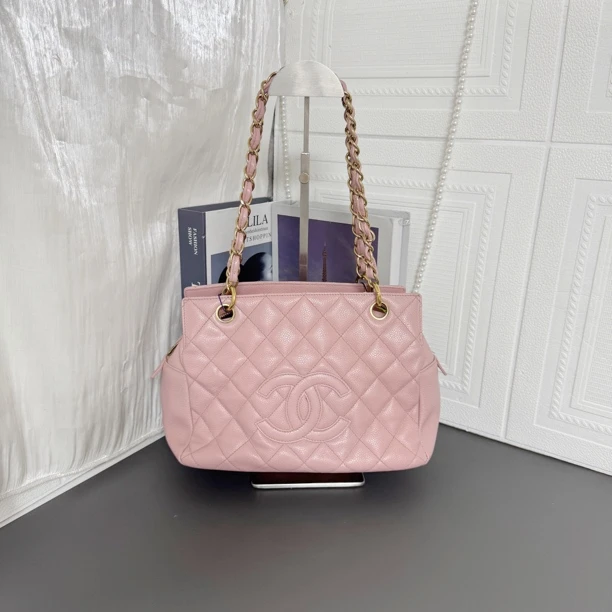 95新 Chanel/香奈儿 粉金荔枝纹Ptt单肩包