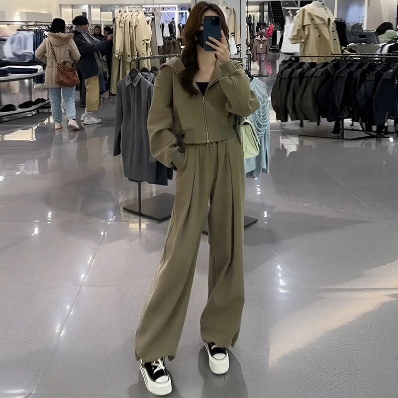 休闲运动服套装女2025年春秋季新款时尚百搭连帽卫衣阔腿裤两件套