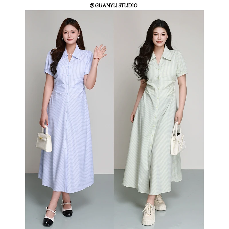 【夏日约会】蛋妹大码女装微胖2025年夏季显瘦衬衫连衣裙DM26762