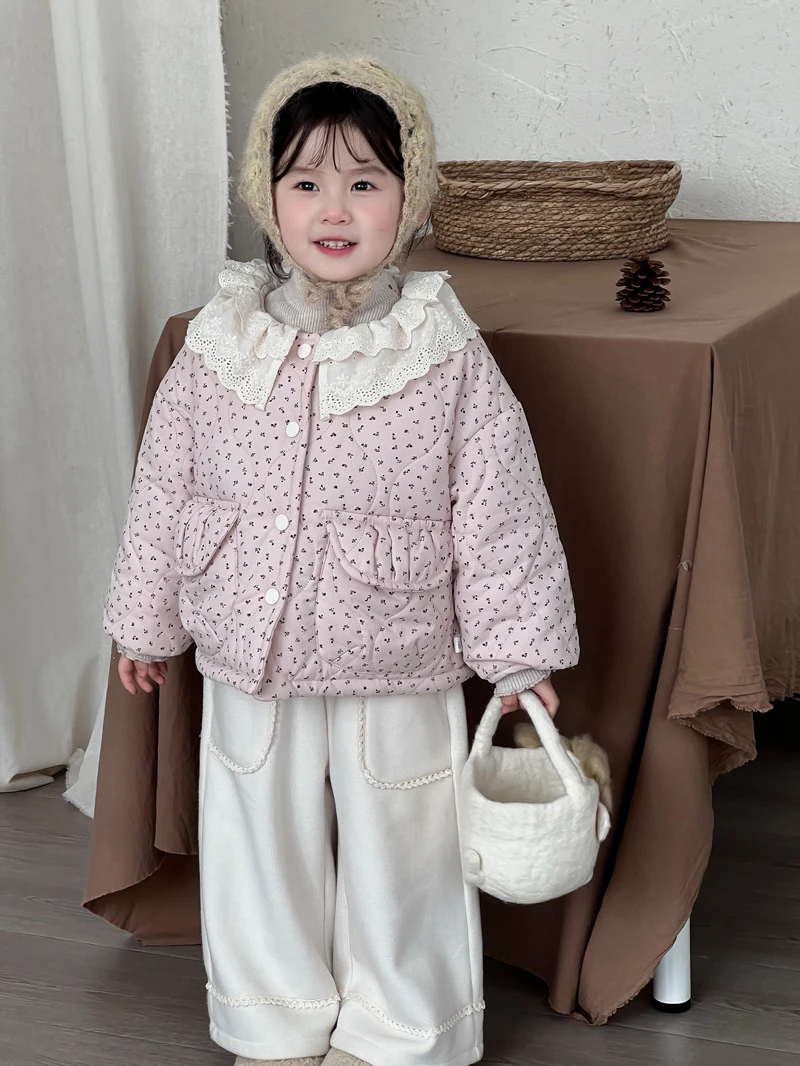 麦田季女童冬款新款韩版碎花棉衣女童花边领韩版夹棉点点棉衣棉服