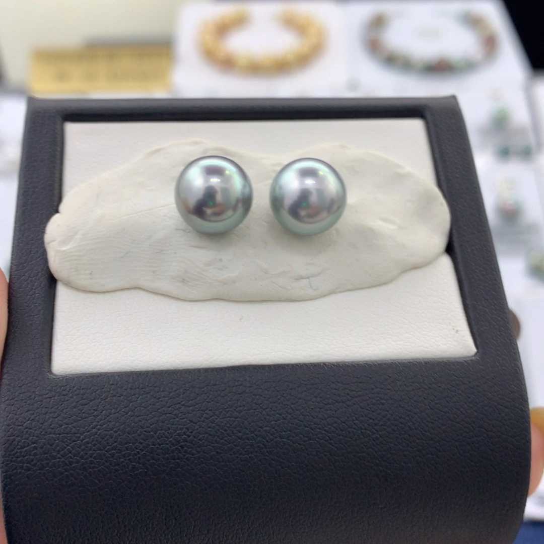 未镶嵌裸珠定制海水珍珠9.7-9.8MM极光铂金灰炫绿对珠