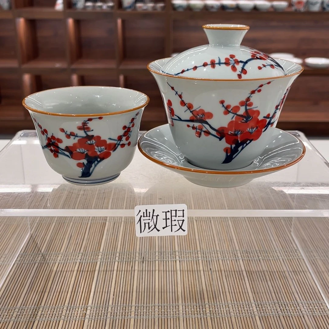 釉下手绘茶具微瑕