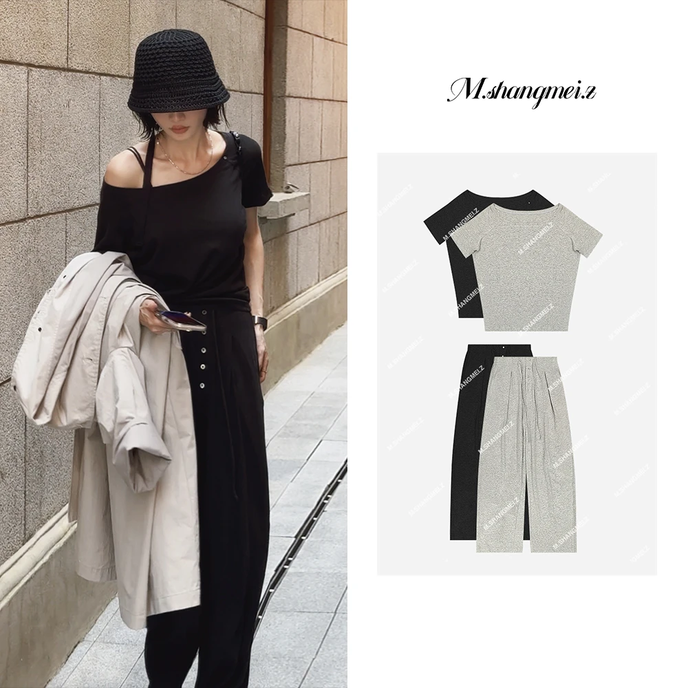 M.SHANGMEI.Z/沐熙【3秒出门】美大哥透气垂感净版T休闲套装X042412