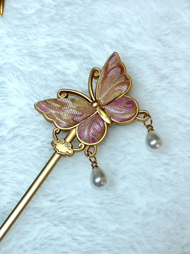 宋锦蚕丝手工蝴蝶发簪非遗古风簪子超仙百搭气质民族风复古典头饰