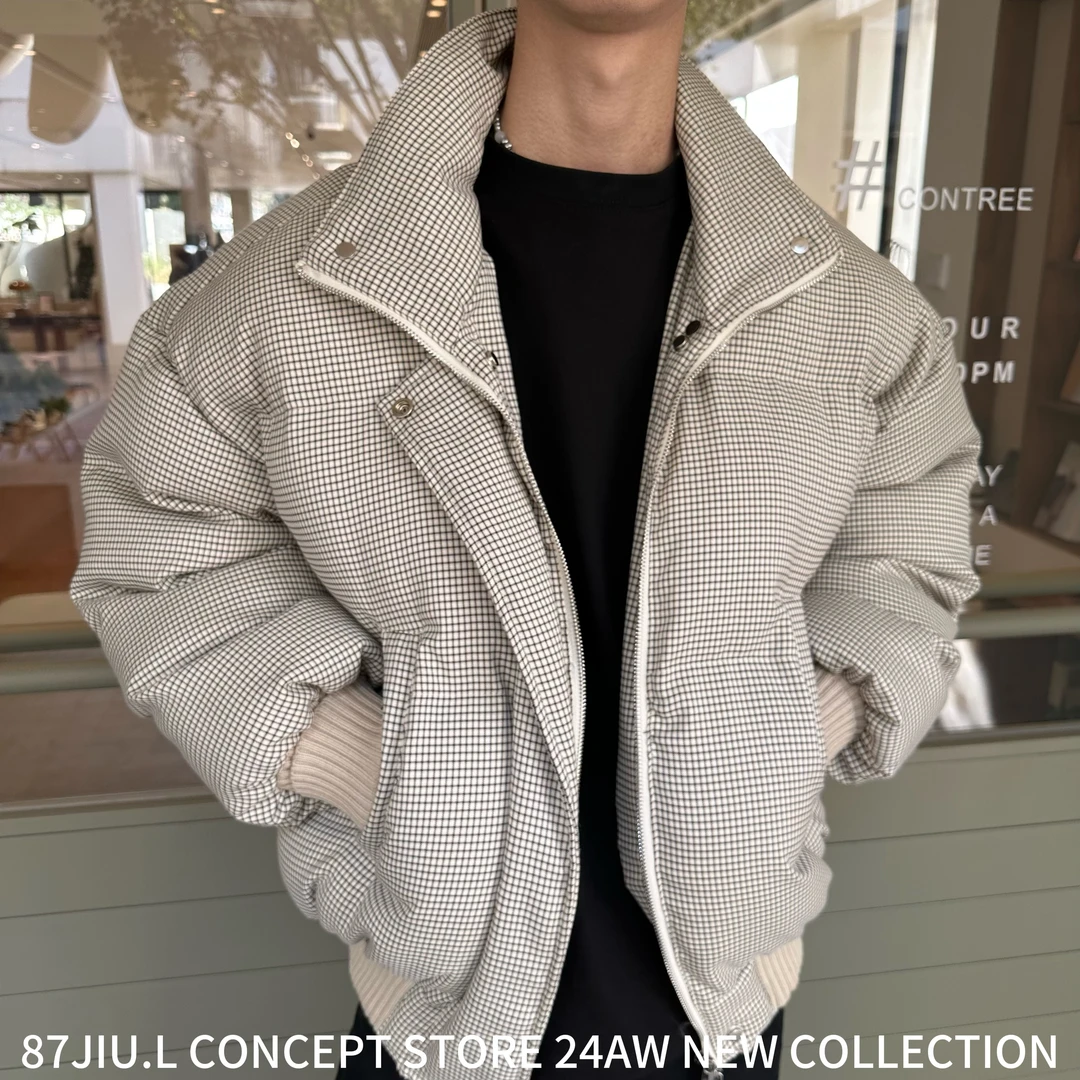 JIU.L 冬季韩版小众设计感拼接短款宽松百搭加厚棉服外套2440