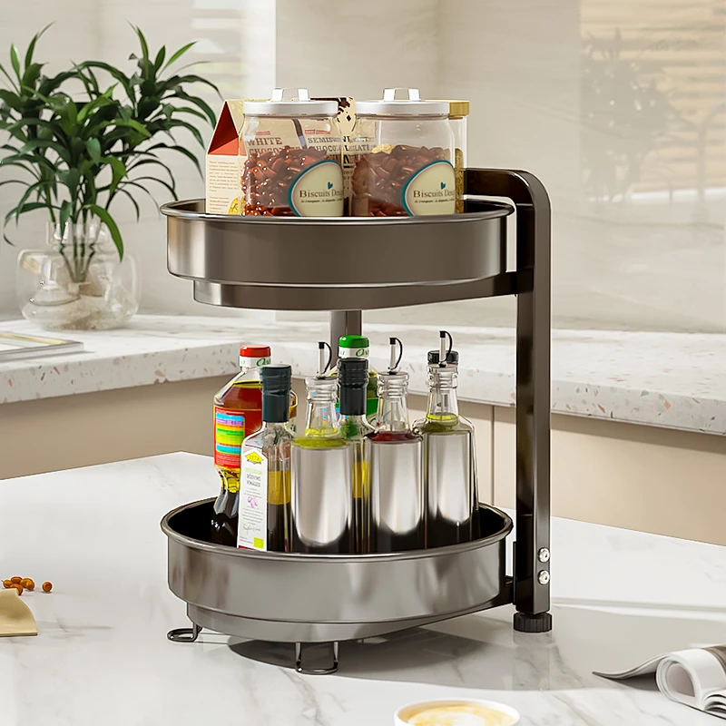 旋转调料厨房收纳置物架厨房调料品架子双层家用佐料调味品收纳架