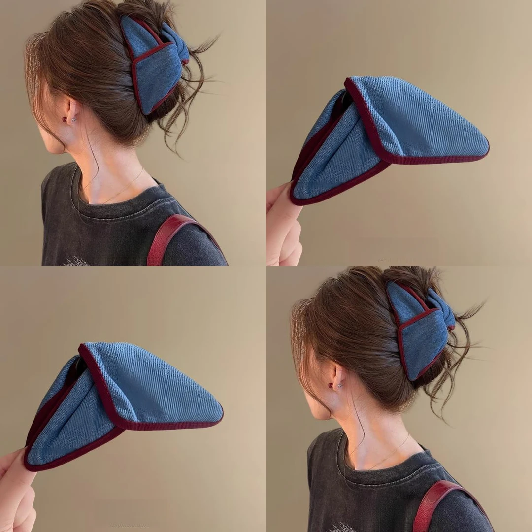 高质量复古牛仔三角抓夹女气质鲨鱼夹2025新款高级感盘发夹后脑勺