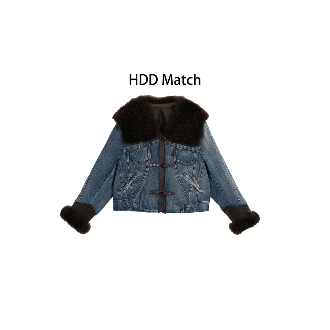 HDD- "冬日牛仔" 90白鹅绒 冬季毛领拼接时髦牛仔羽绒服外套Y9033