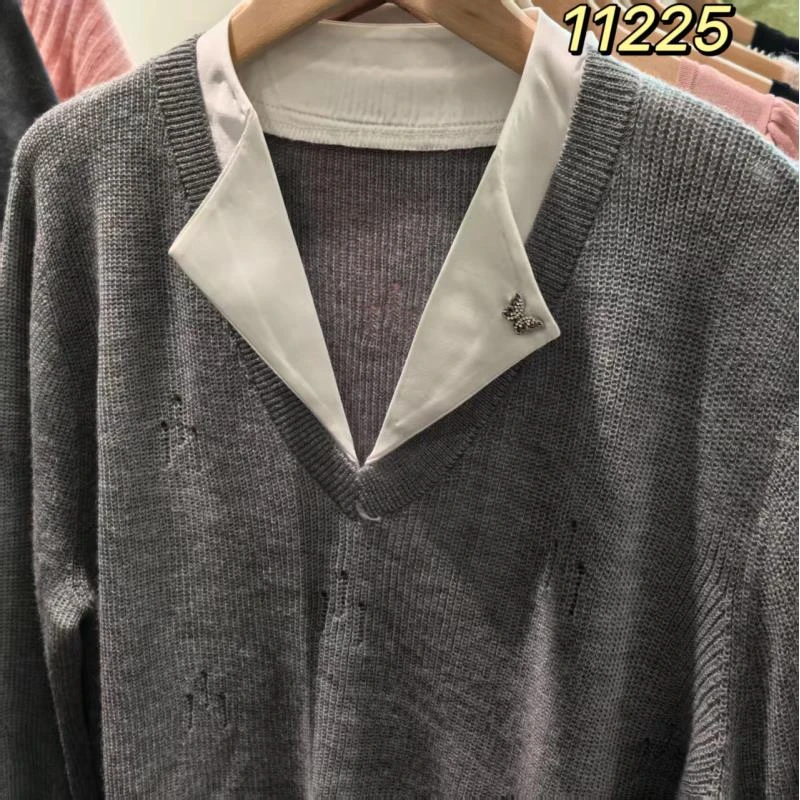 11225（部分无水洗唛，介意慎拍） SANFAN新款拼接翻领针织衫