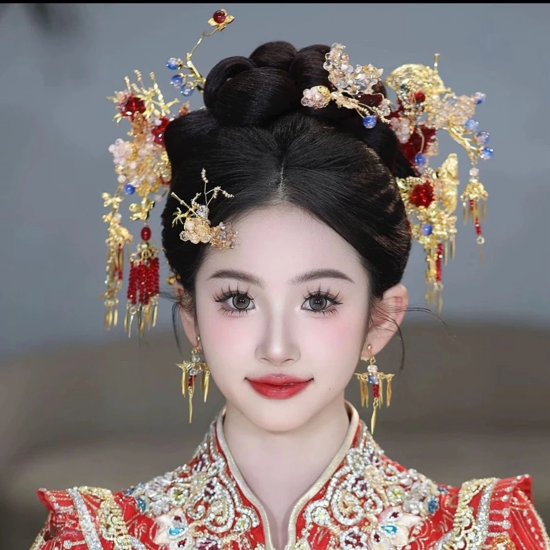 G336秀禾头饰新款新娘头饰结婚红色古典流苏步摇发钗发饰套装精致