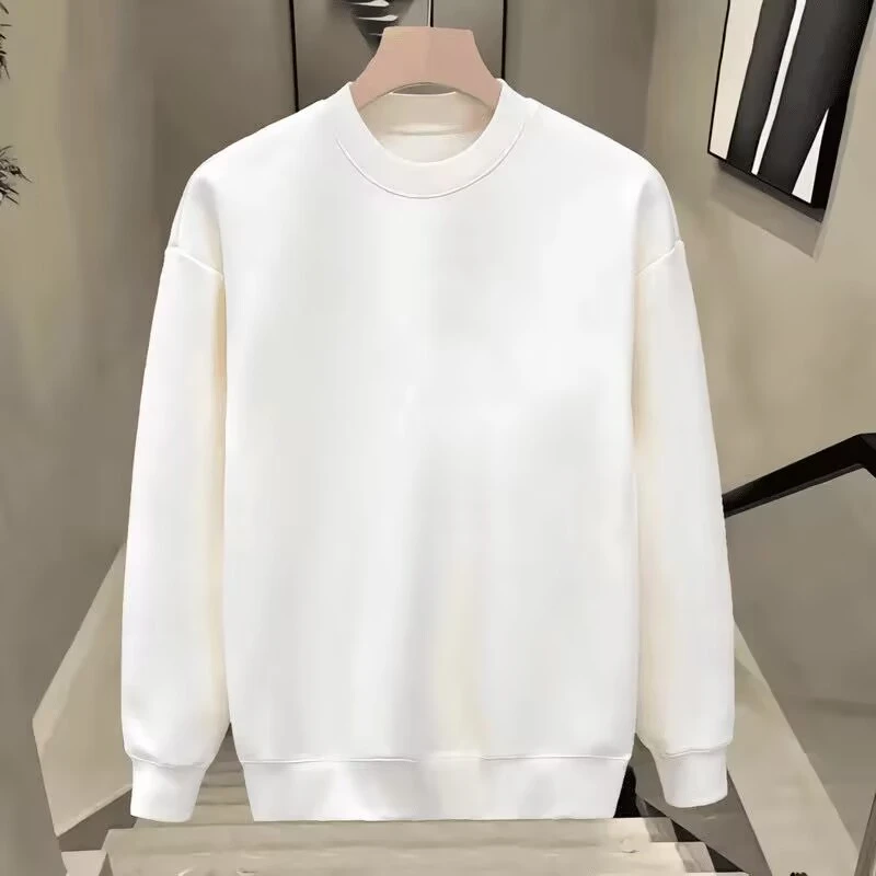 仓石一树圆领加绒秋冬新款男装长袖卫衣简约宽松百搭纯色套头上衣