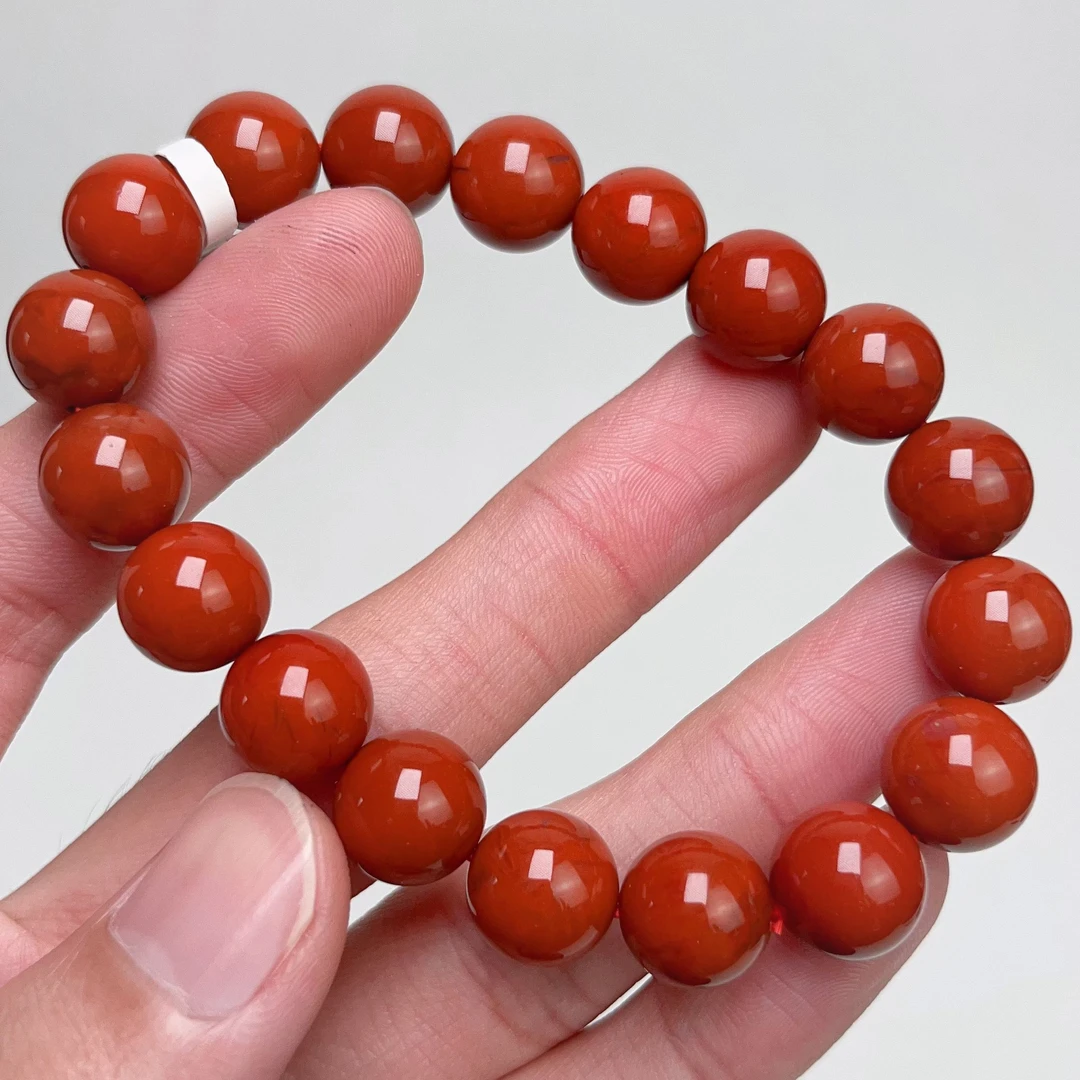 809C45凉山瓦西料南红满色满肉柿子红单圈手串