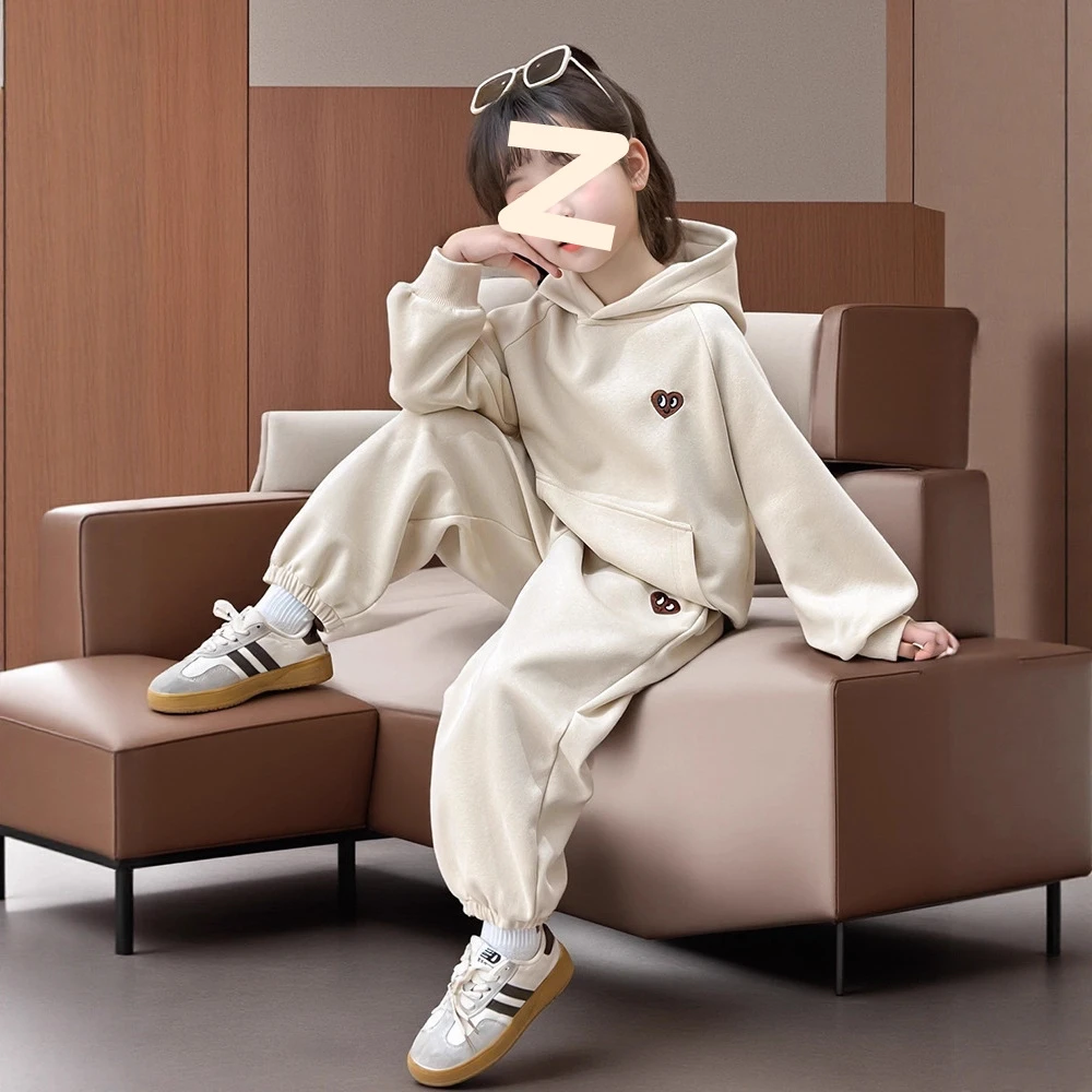 女童秋装连帽卫衣卫裤两件套2025新款中大童女孩洋气长袖运动套装