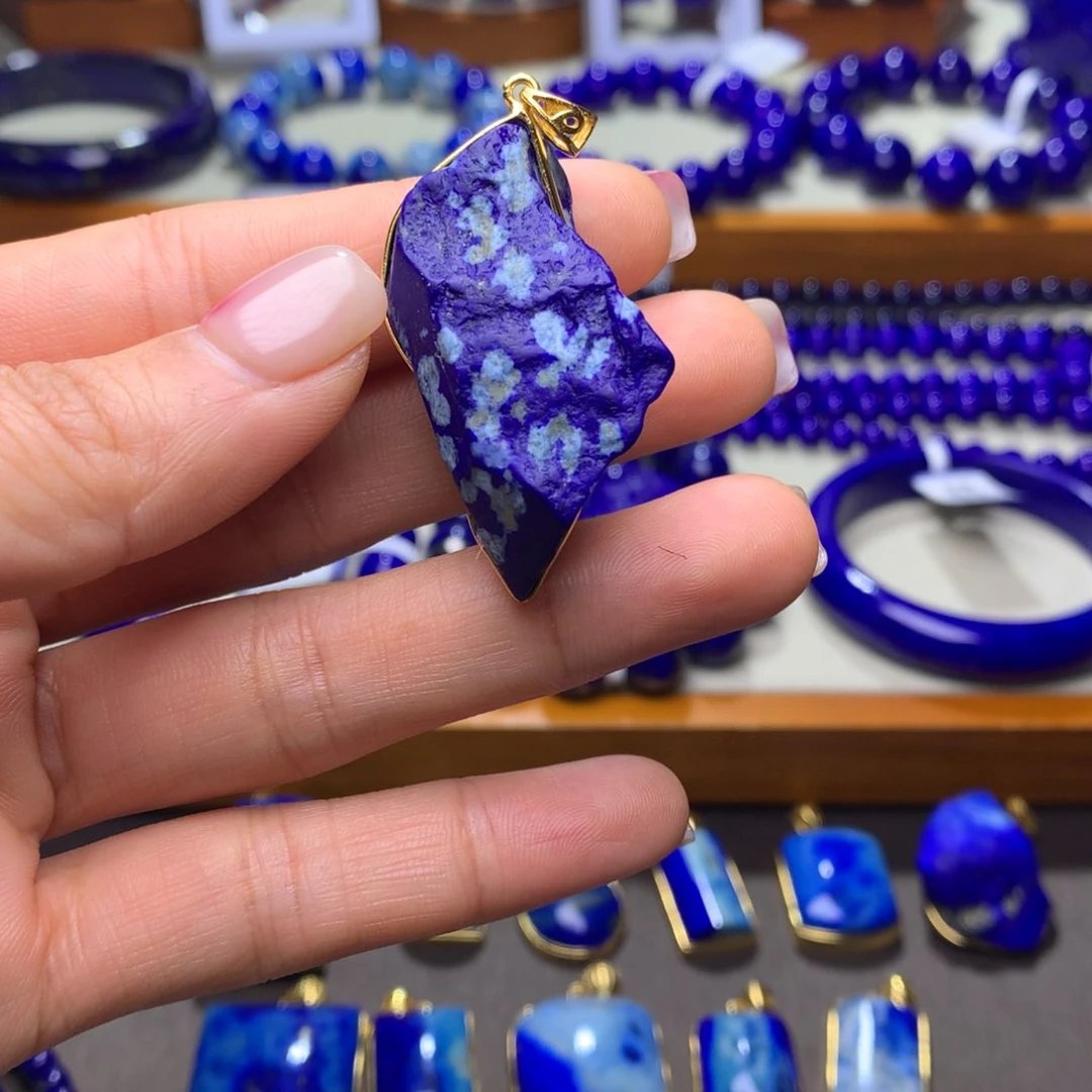 青金石吊坠(不含链)银S925镀金镶嵌思**袄