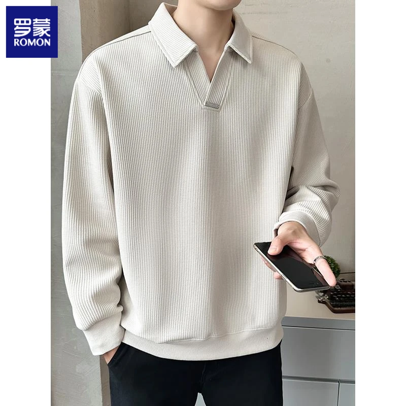 罗蒙卫衣男2025春秋新款潮流百搭翻领打底衫冬休闲加绒加厚POLO衫