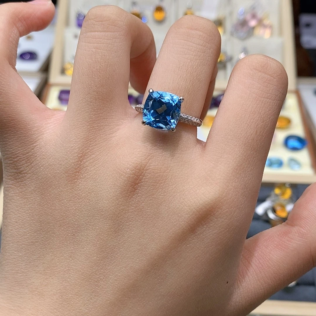 银S925镶嵌托帕石天然托帕石戒指天然托帕石戒指X