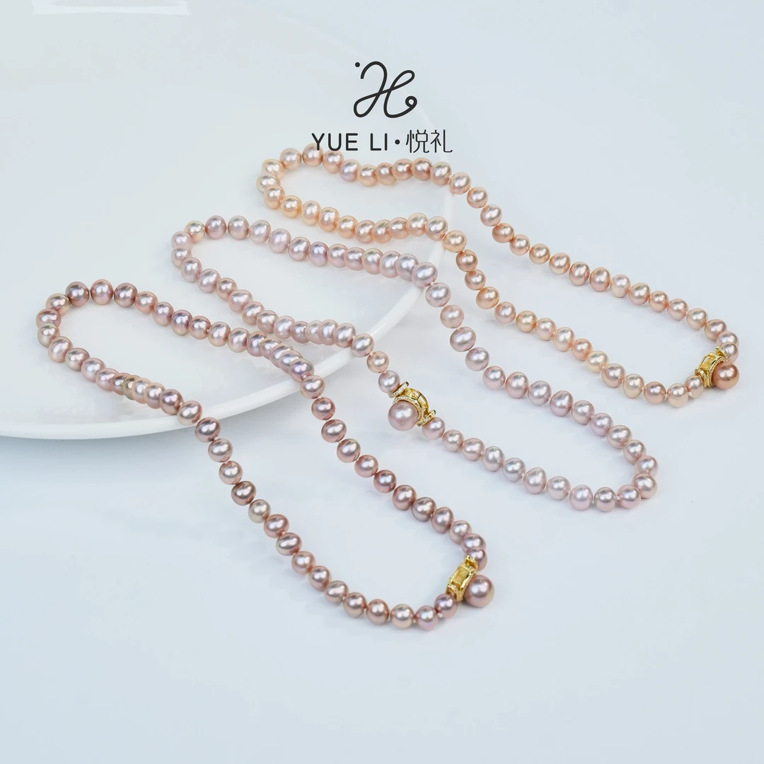 【暮色魅影】淡水无核鸽子蛋鎏金紫8-9mm项链S925银多样性发货发一