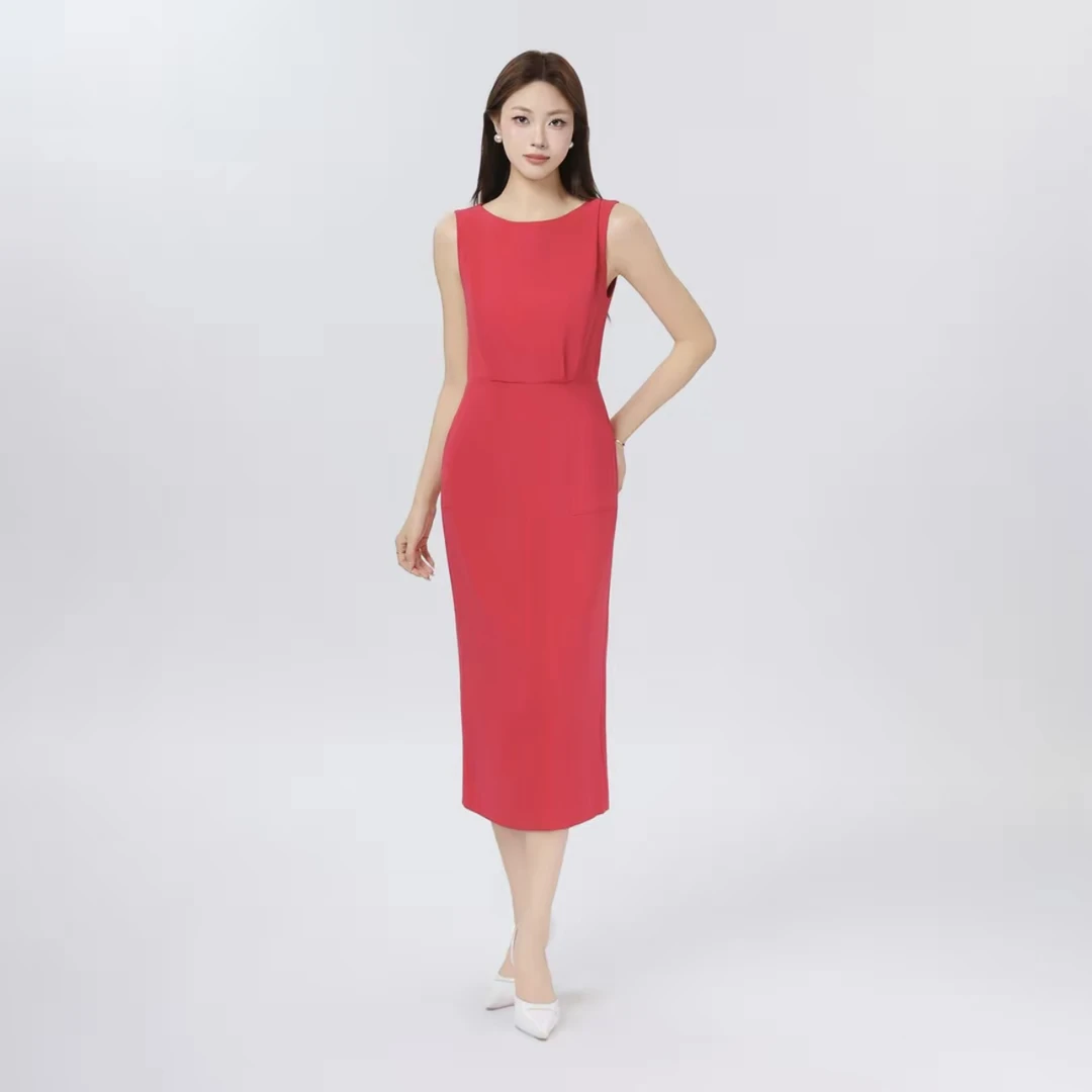 AMASS/阿玛施纯色轻职风优雅无袖收腰气质小黑裙连衣裙女 5500508