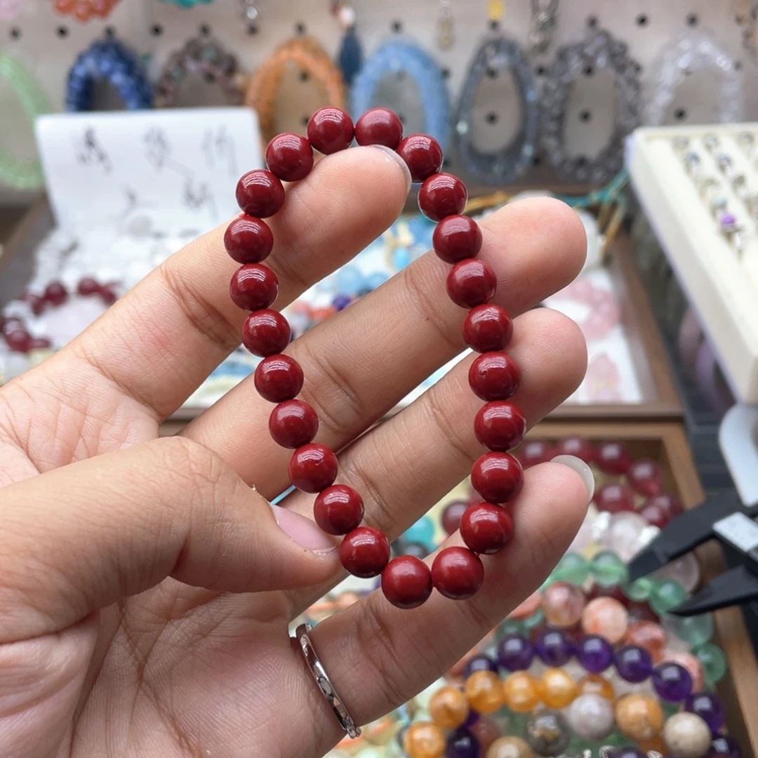 未镶嵌烟晶手链8咪天然朱砂